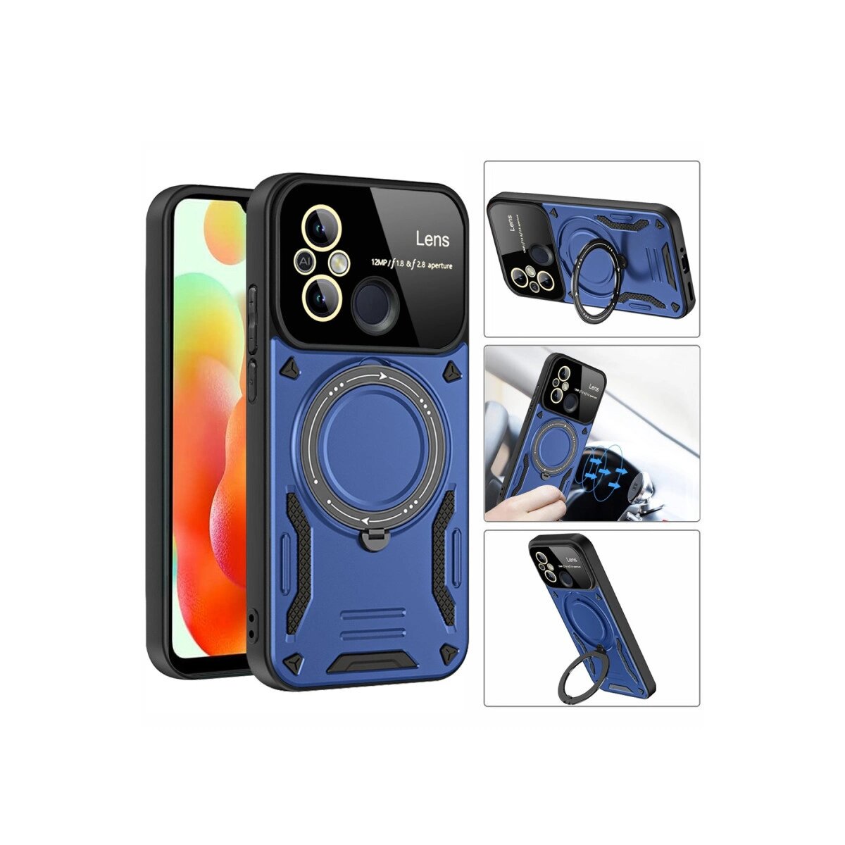 Xiaomi Redmi 12c Kılıf Joy Lens Standlı Kapak - Siyah Xiaomi Redmi 12c Kılıf Joy Lens Standlı Kapak - Siyah