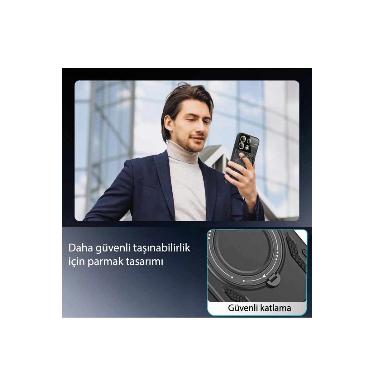 Realme C55 Kılıf Joy Lens Standlı Kapak - Siyah