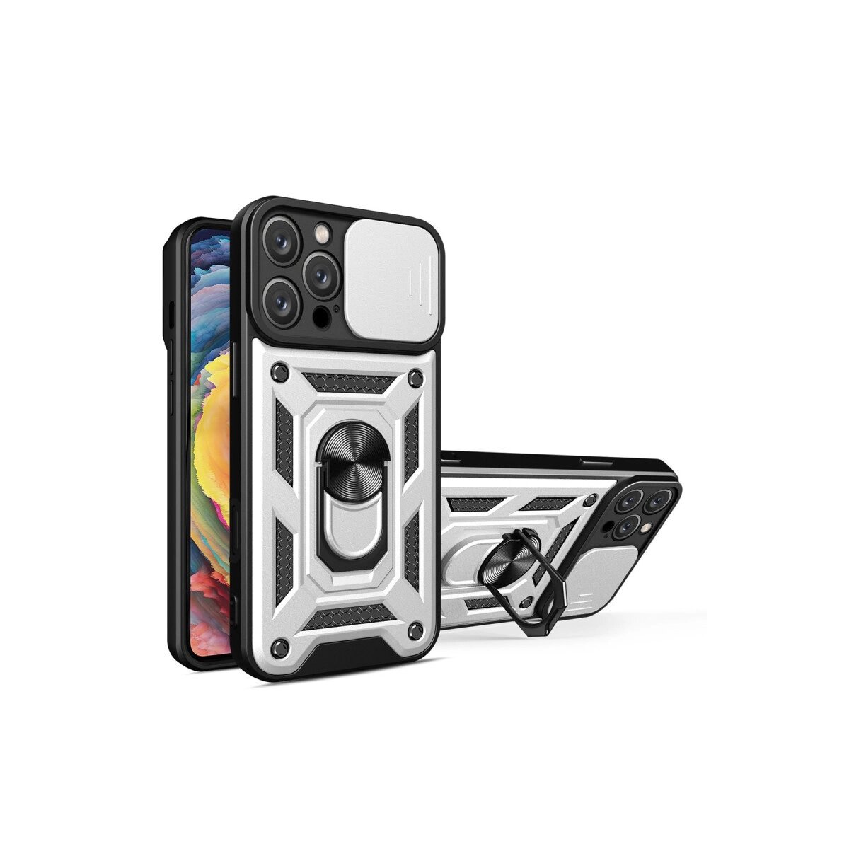 Apple İphone 16 Pro Kılıf Pars Lens Yüzüklü Silikon - Gümüş