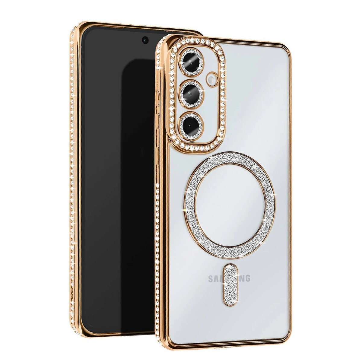 Samsung Galaxy S25 Kılıf Joke Simli Magneticsafe Kılıf - Gold Samsung Galaxy S25 Kılıf Joke Simli Magneticsafe Kılıf - Gold