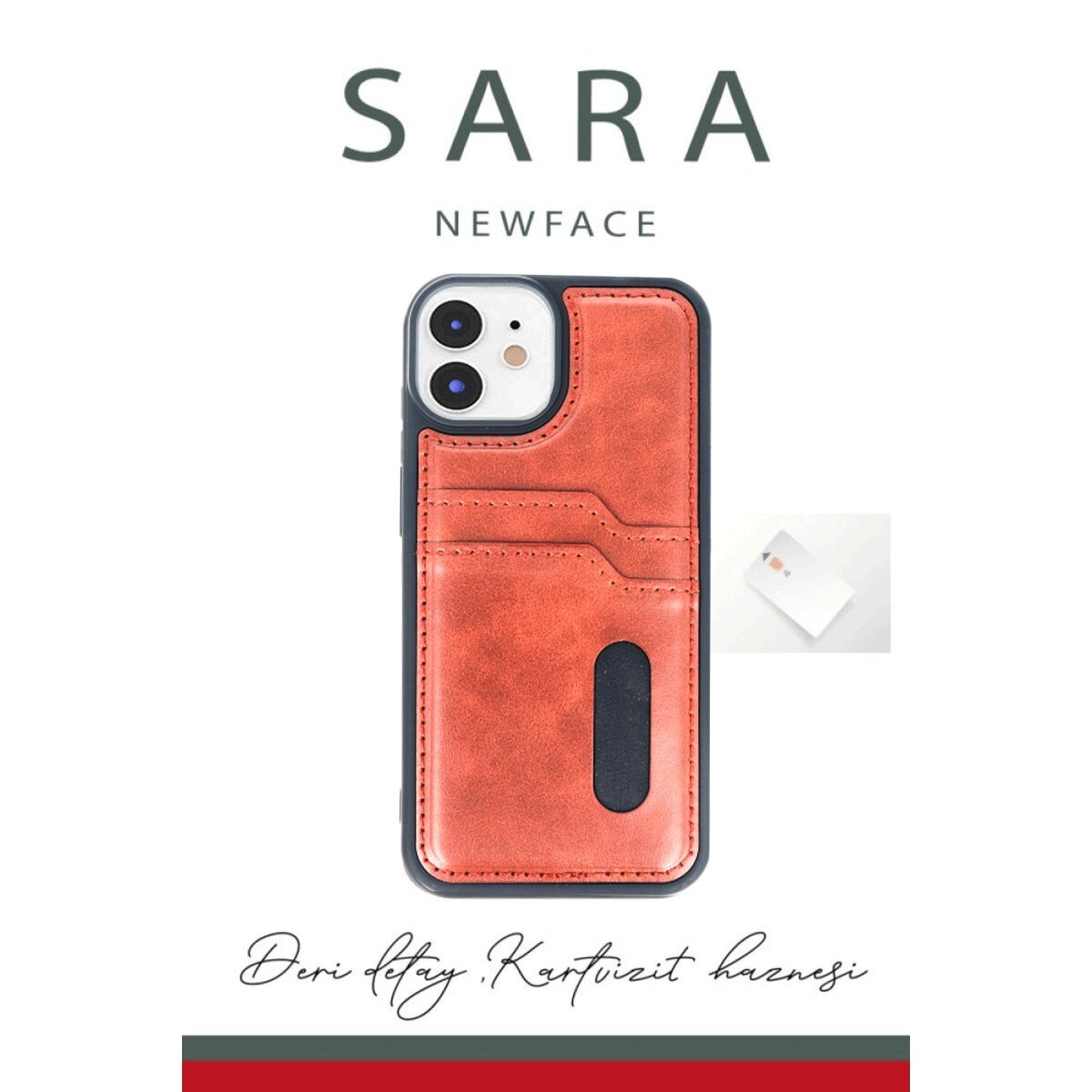 Apple İphone 11 Kılıf Sara Kartvizitli Deri Kılıf - Siyah
