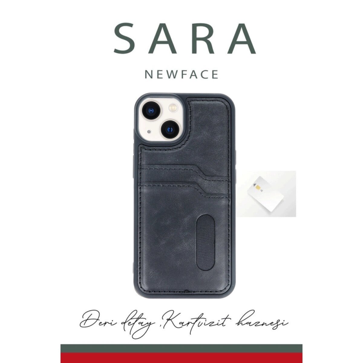 Apple İphone 14 Kılıf Sara Kartvizitli Deri Kılıf - Siyah
