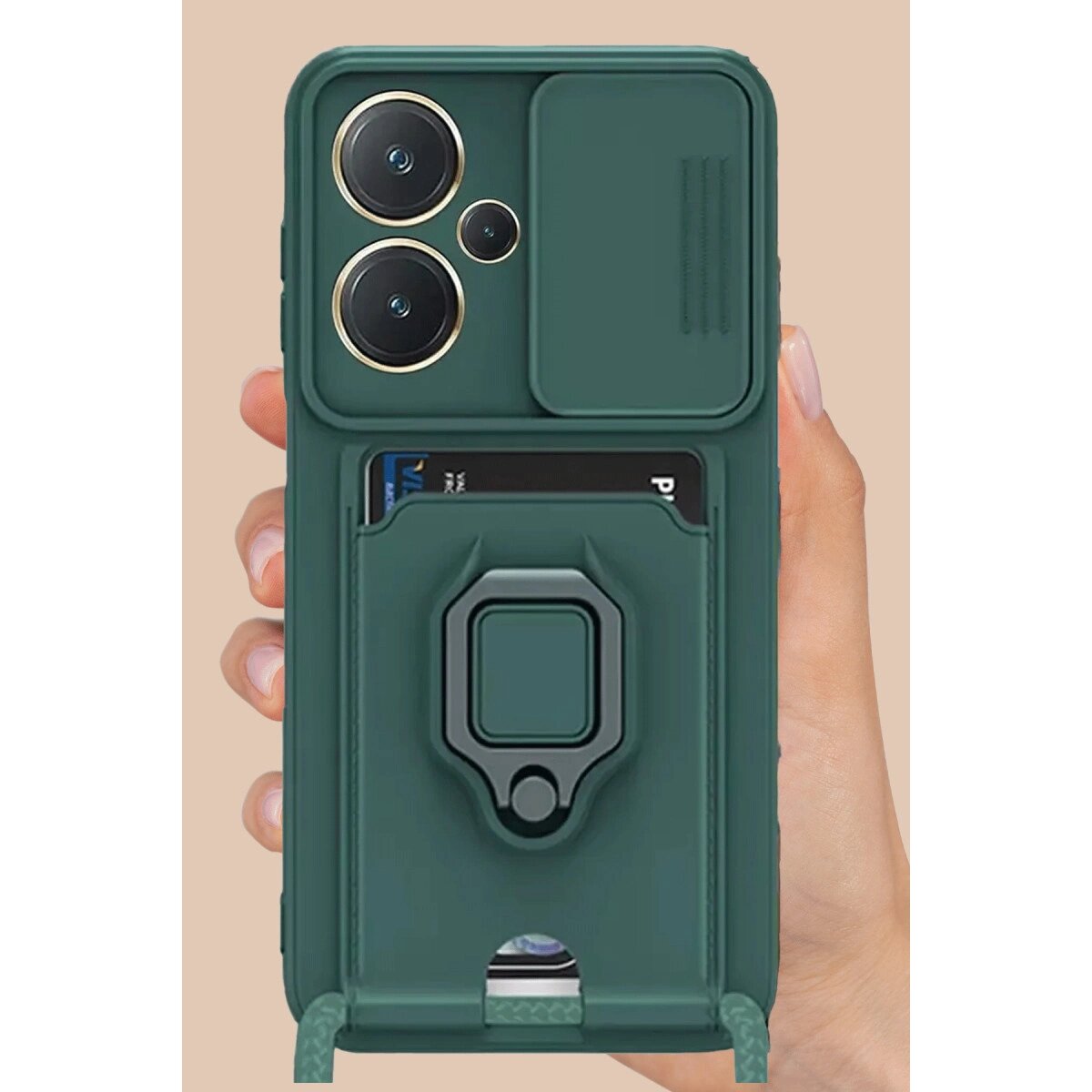 Xiaomi Redmi Note 13 Pro Plus Kılıf Zuma Kartvizitli Yüzüklü Silikon - Pembe