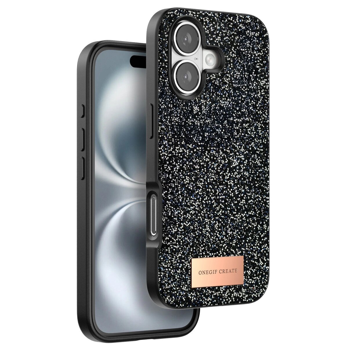 Onegif Apple İphone 16 Plus Bright Simli Kapak - Siyah Onegif Apple İphone 16 Plus Bright Simli Kapak - Siyah