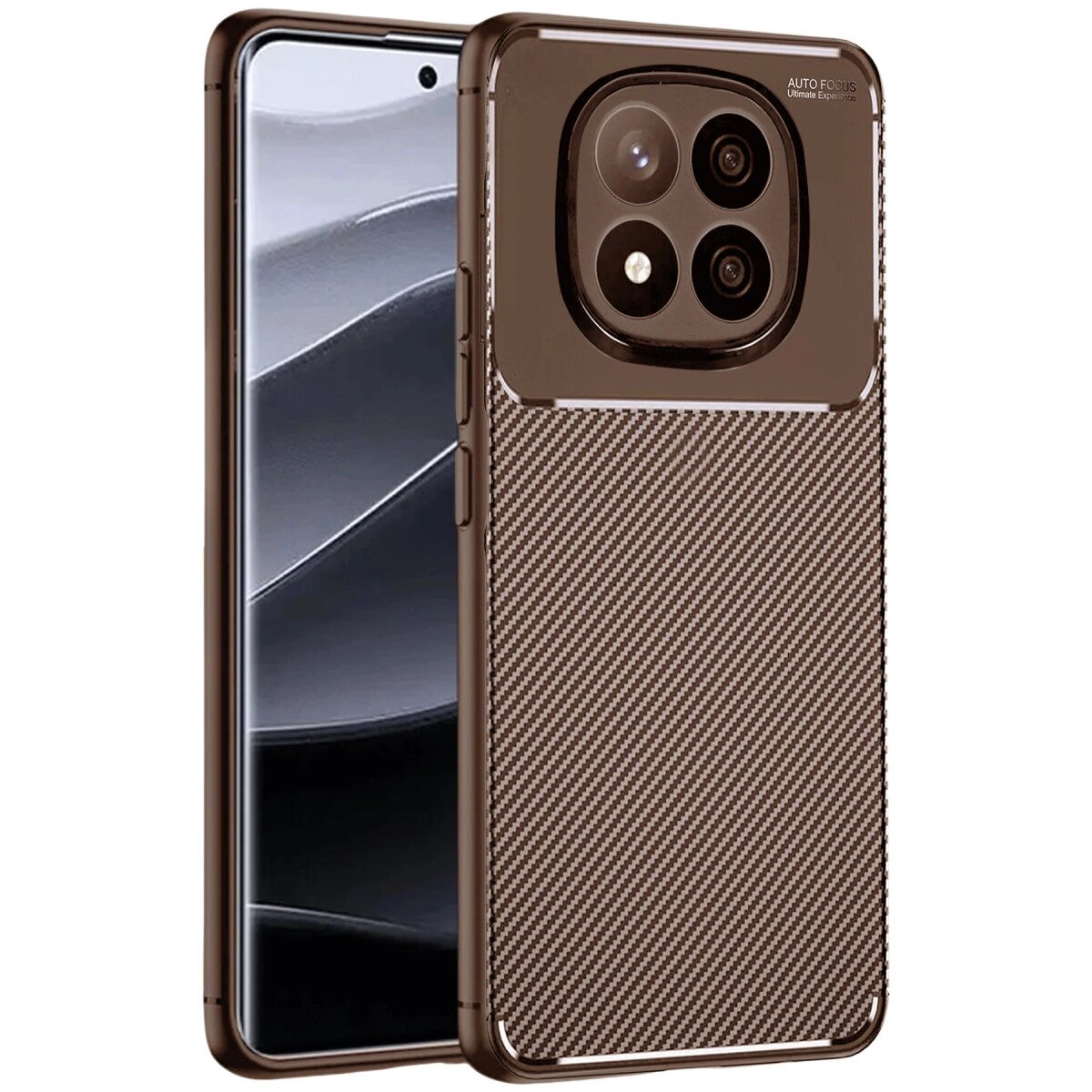 Xiaomi Redmi Note 14 Pro Plus Kılıf Auto Focus Karbon Kapak - Kahverengi Xiaomi Redmi Note 14 Pro Plus Kılıf Auto Focus Karbon Kapak - Kahverengi