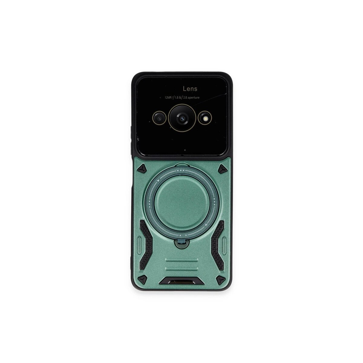 Xiaomi Poco C61 Kılıf Joy Lens Standlı Kapak - Koyu Yeşil