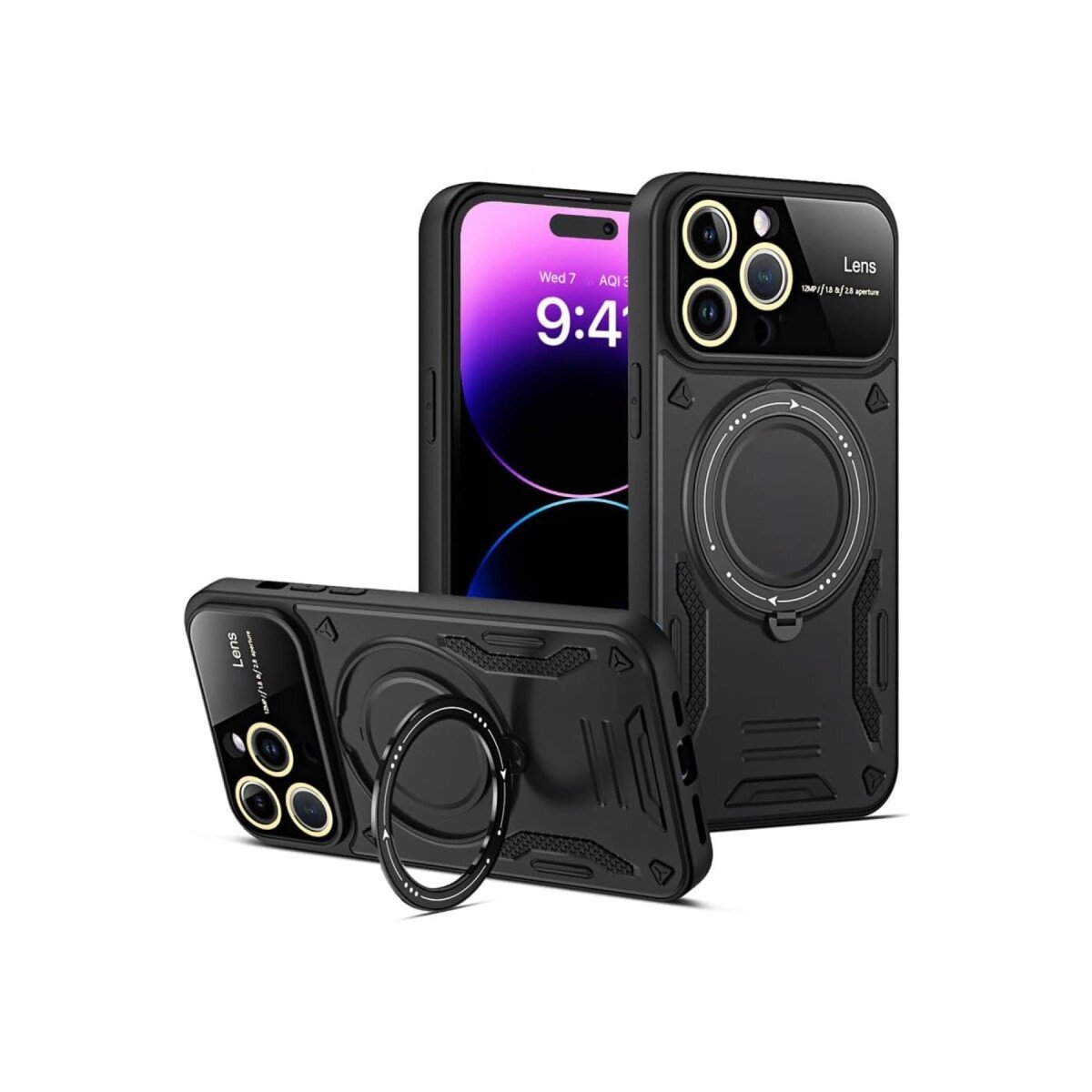 Apple İphone 16 Pro Kılıf Joy Lens Standlı Kapak - Siyah Apple İphone 16 Pro Kılıf Joy Lens Standlı Kapak - Siyah