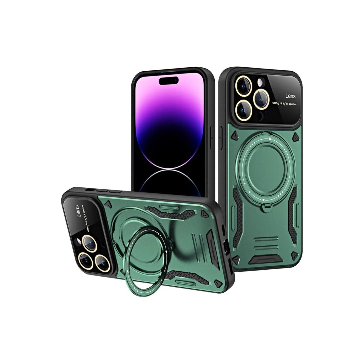 Apple İphone 16 Pro Max Kılıf Joy Lens Standlı Kapak - Koyu Yeşil