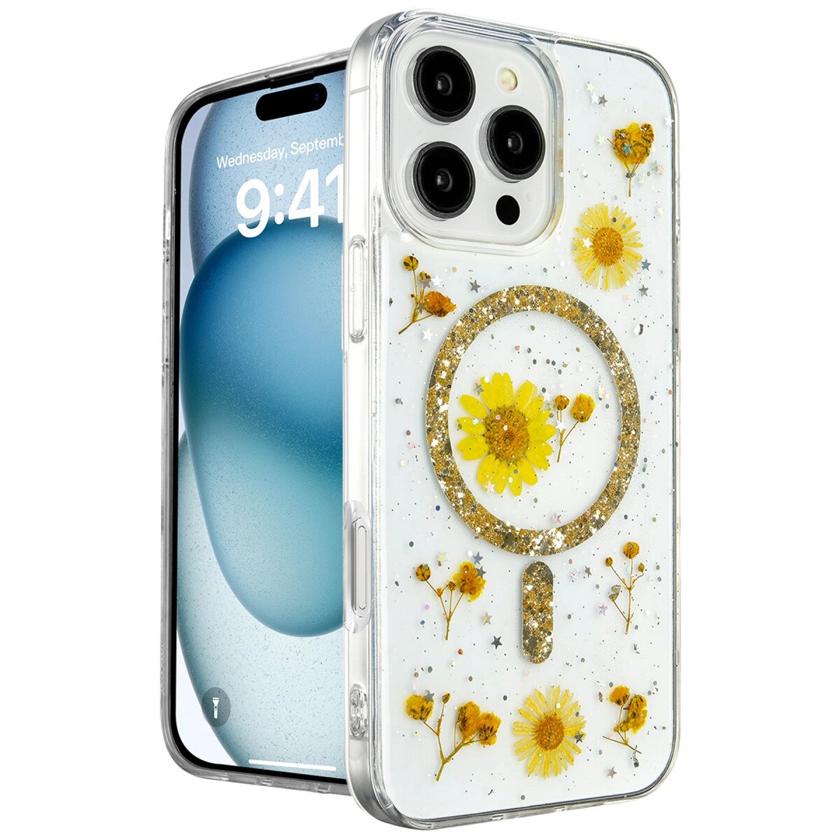 Apple İphone 16 Pro Max Kılıf Daisy Simli Magsafe Kapak - Gold Apple İphone 16 Pro Max Kılıf Daisy Simli Magsafe Kapak - Gold