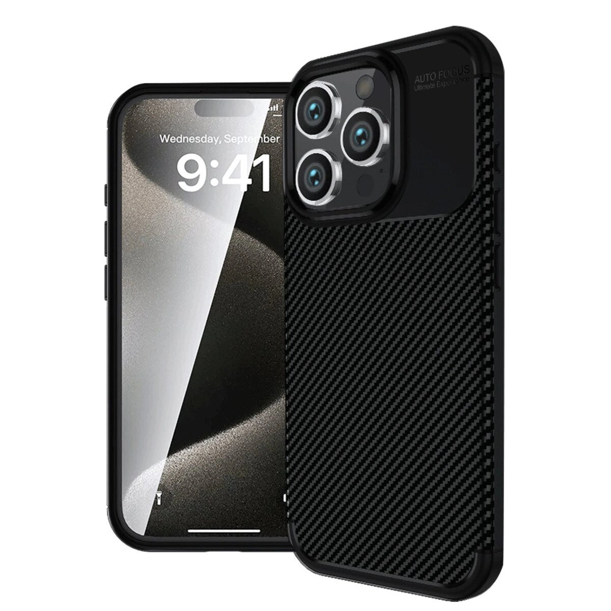 Apple İphone 16 Pro Kılıf Auto Focus Karbon Kapak - Siyah