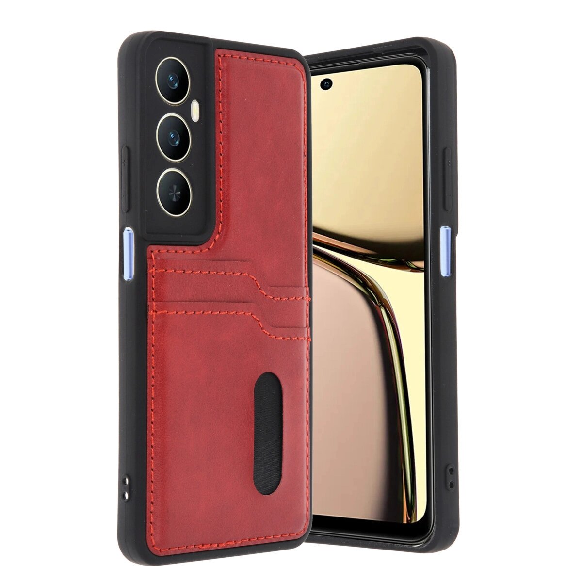 Realme C65 Sara Kartvizitli Deri Kılıf - Kırmızı Realme C65 Sara Kartvizitli Deri Kılıf - Kırmızı