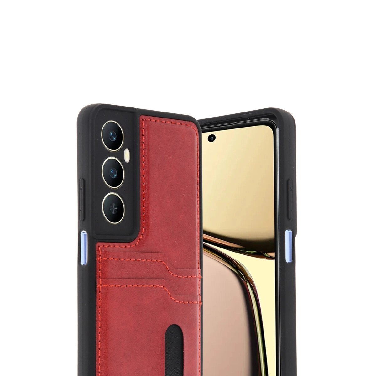 Realme C65 Sara Kartvizitli Deri Kılıf - Kırmızı Realme C65 Sara Kartvizitli Deri Kılıf - Kırmızı