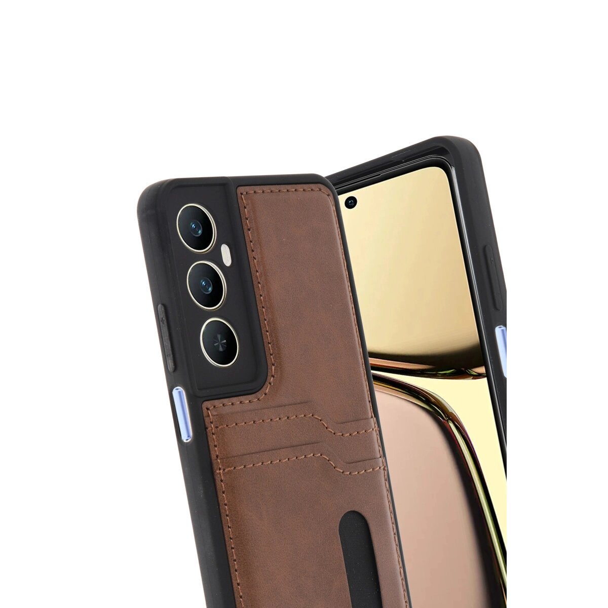Realme C65 Sara Kartvizitli Deri Kılıf - Taba Realme C65 Sara Kartvizitli Deri Kılıf - Taba