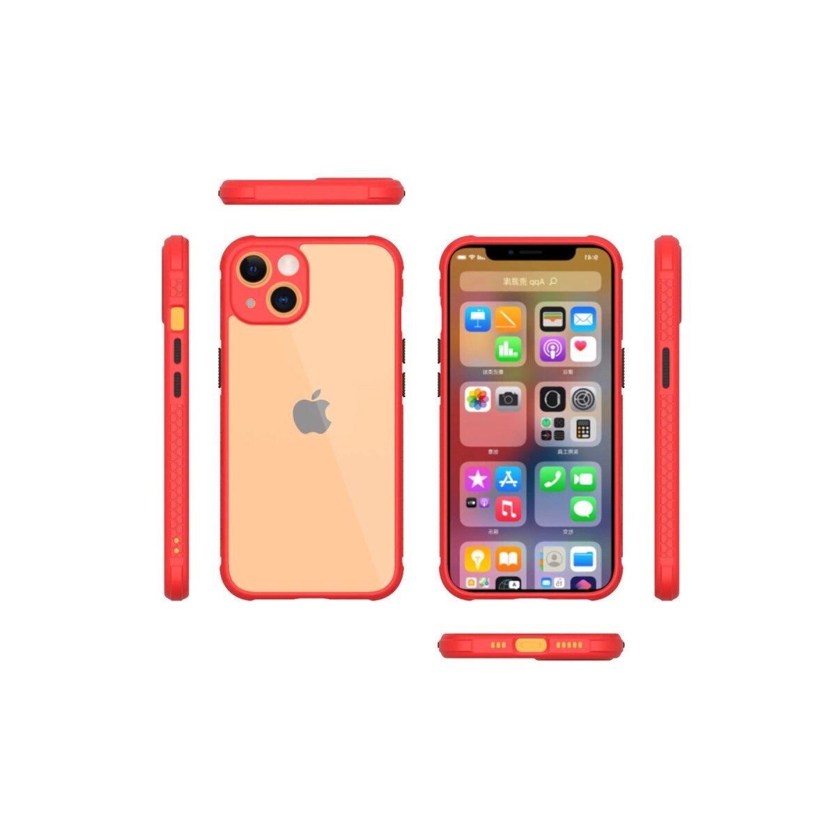 Apple İphone 13 Mini Kılıf Miami Şeffaf Silikon - Kırmızı Apple İphone 13 Mini Kılıf Miami Şeffaf Silikon - Kırmızı