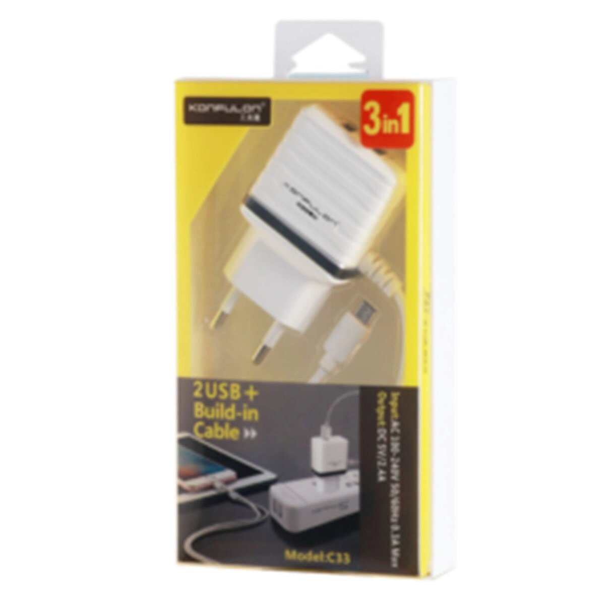 C33 Hızlı Şarj Cihazı 3in1 (dahili Micro Usb Kablolu)