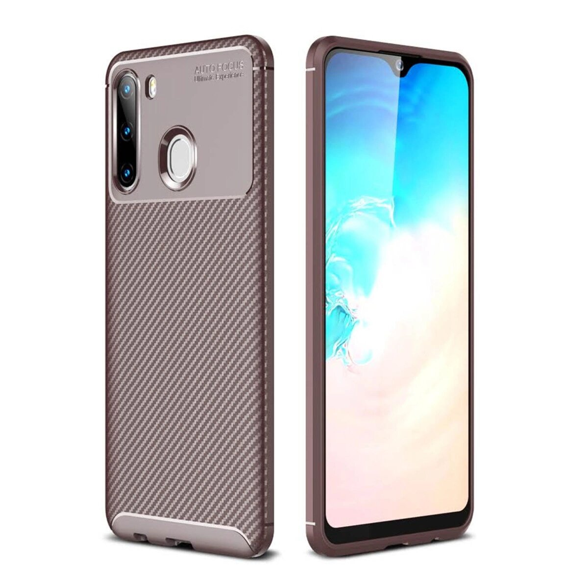 Galaxy A21 Kılıf Auto Fus Karbon Kapak - Kahverengi