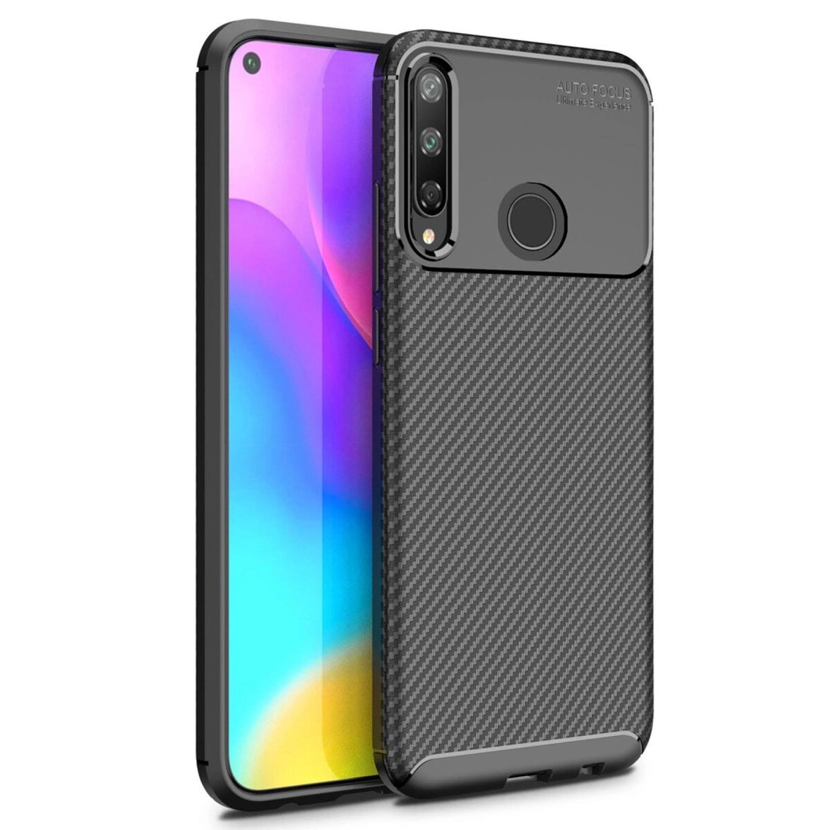 Huawei P40 Lite E Kılıf Auto Focus Karbon Kapak - Siyah Huawei P40 Lite E Kılıf Auto Focus Karbon Kapak - Siyah
