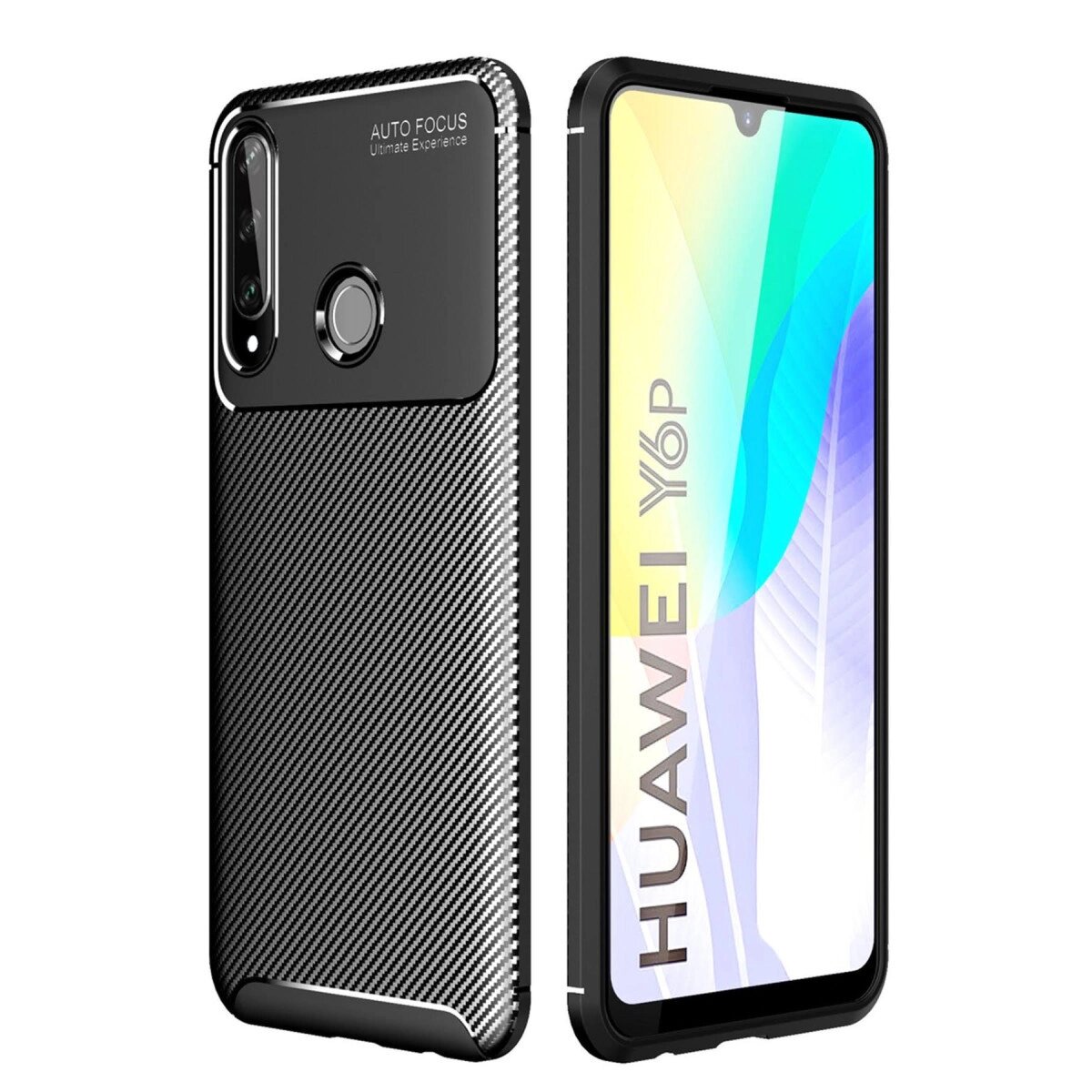 Huawei Y6p Kılıf Auto Focus Karbon Kapak - Siyah Huawei Y6p Kılıf Auto Focus Karbon Kapak - Siyah