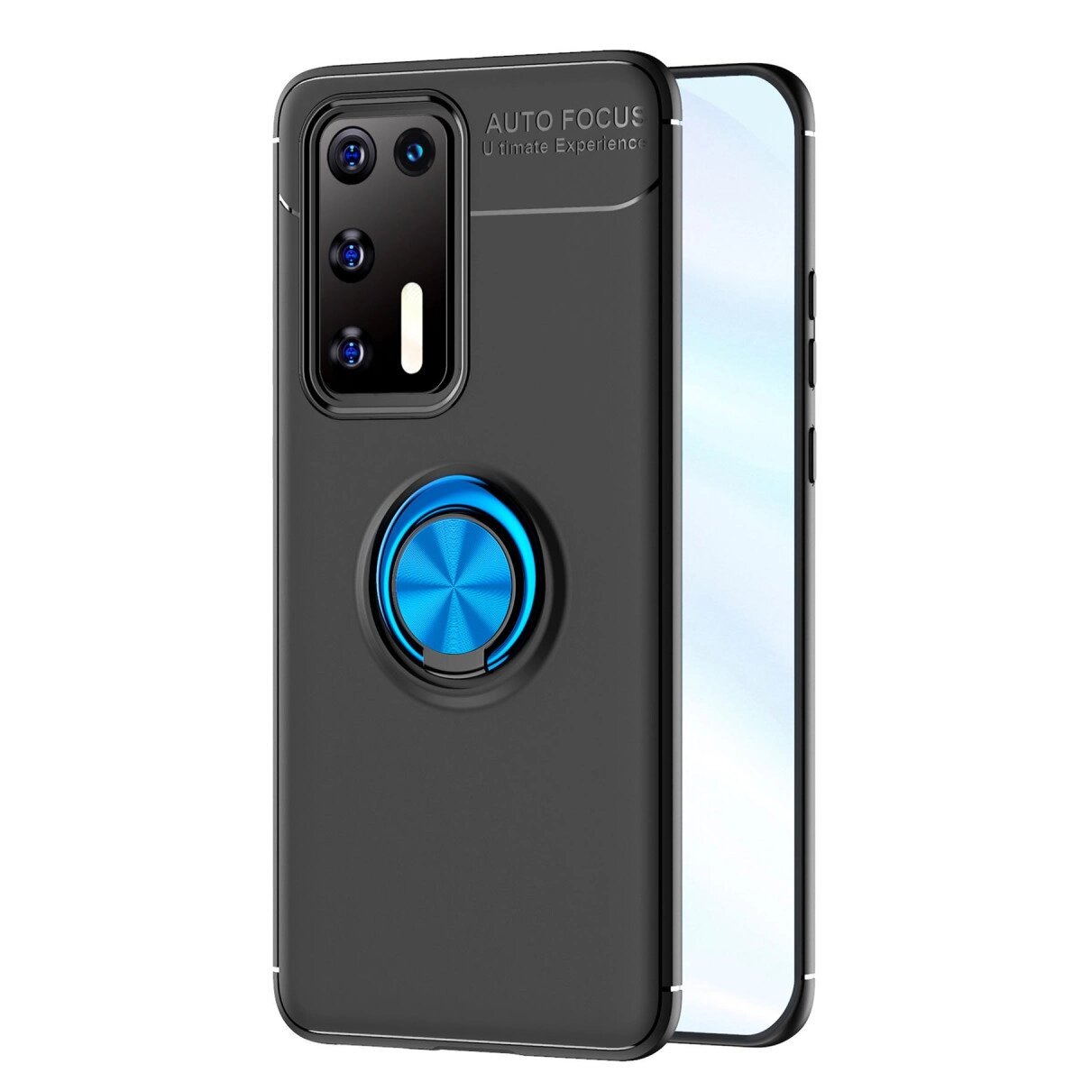 Huawei P40 Kılıf Range Yüzüklü Silikon - Siyah-mavi Huawei P40 Kılıf Range Yüzüklü Silikon - Siyah-mavi