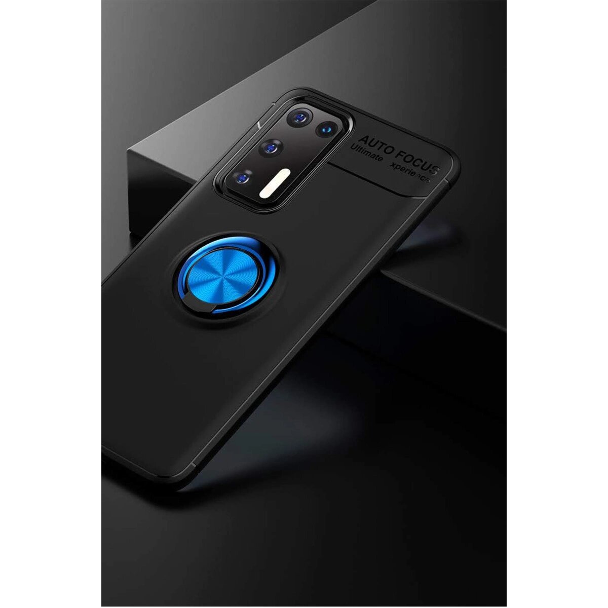 Huawei P40 Kılıf Range Yüzüklü Silikon - Siyah-mavi Huawei P40 Kılıf Range Yüzüklü Silikon - Siyah-mavi