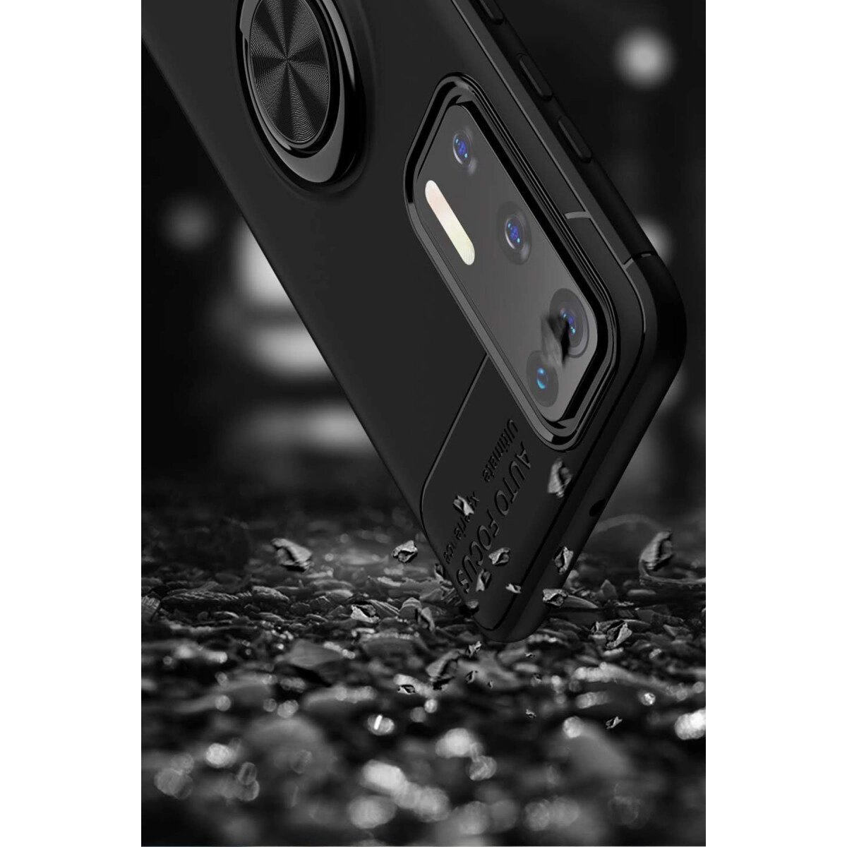 Huawei P40 Kılıf Range Yüzüklü Silikon - Siyah-gold