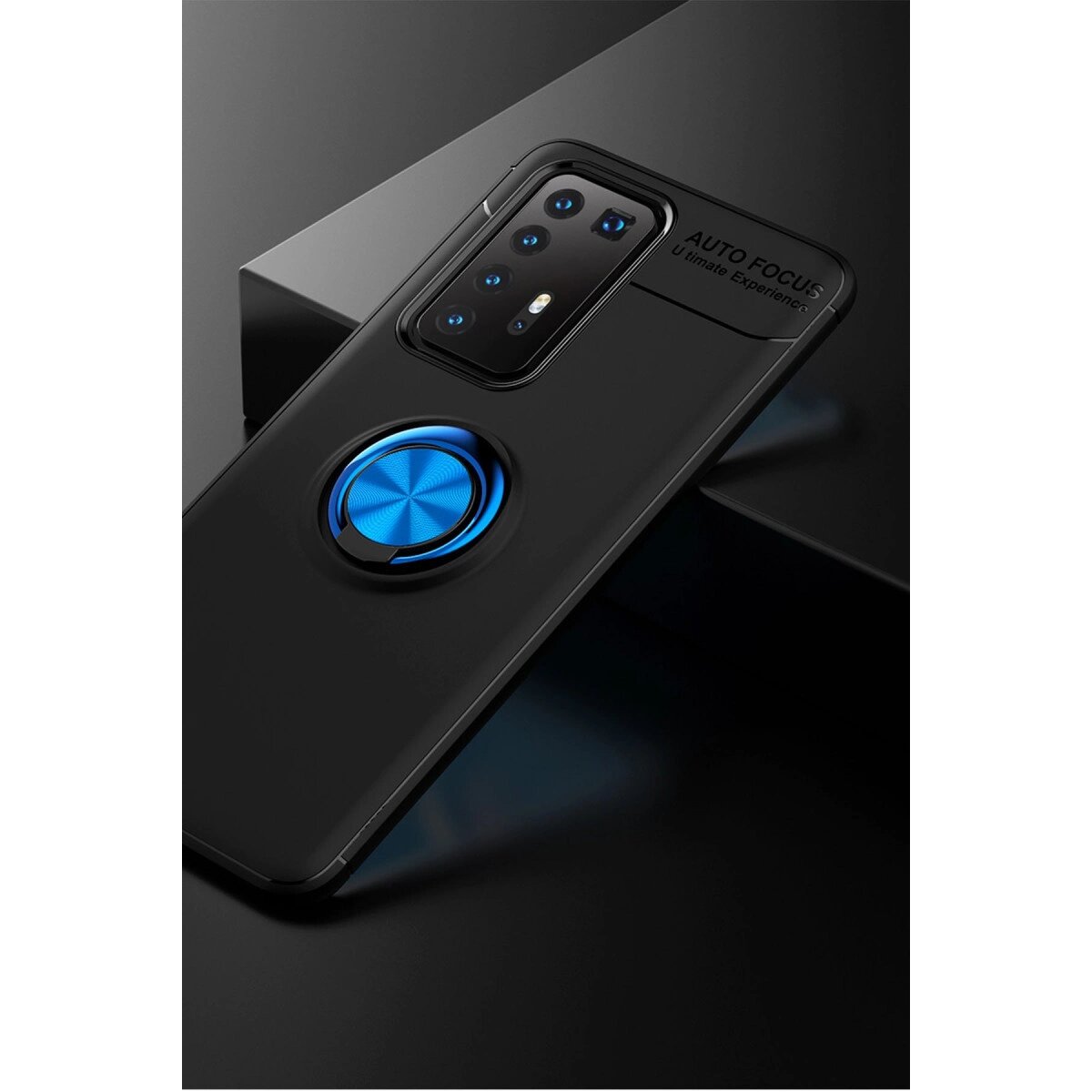 Huawei P40 Pro Kılıf Range Yüzüklü Silikon - Siyah-mavi Huawei P40 Pro Kılıf Range Yüzüklü Silikon - Siyah-mavi