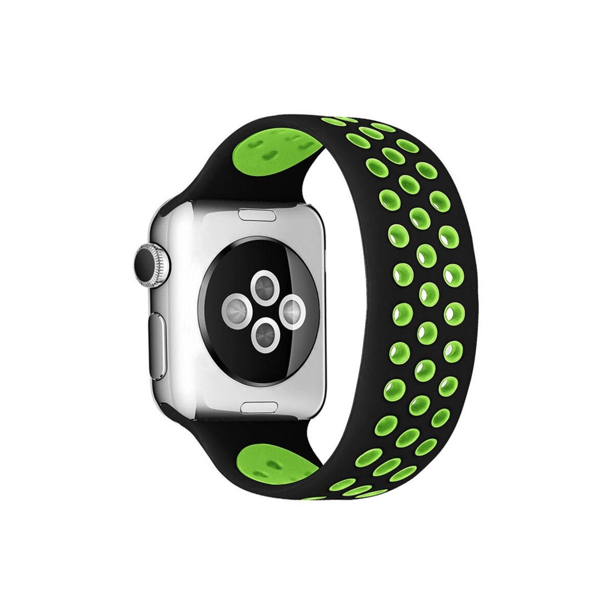 Apple Watch 42mm Ayarlı Delikli Silikon Kordon (saat Değildir) - Siyah-yeşil