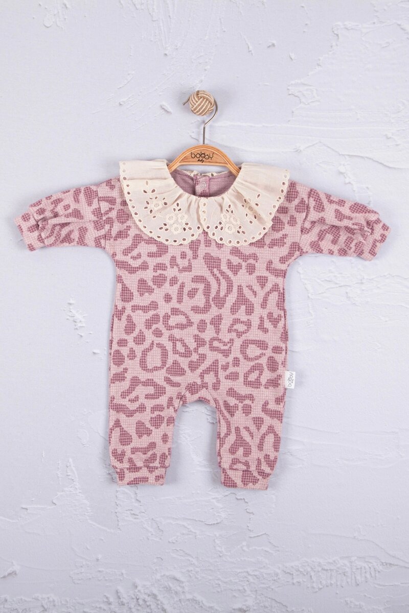 Leopar Dama Desenli % 100 Pamuk Kız Bebek Tulum (Renkli · Mor)