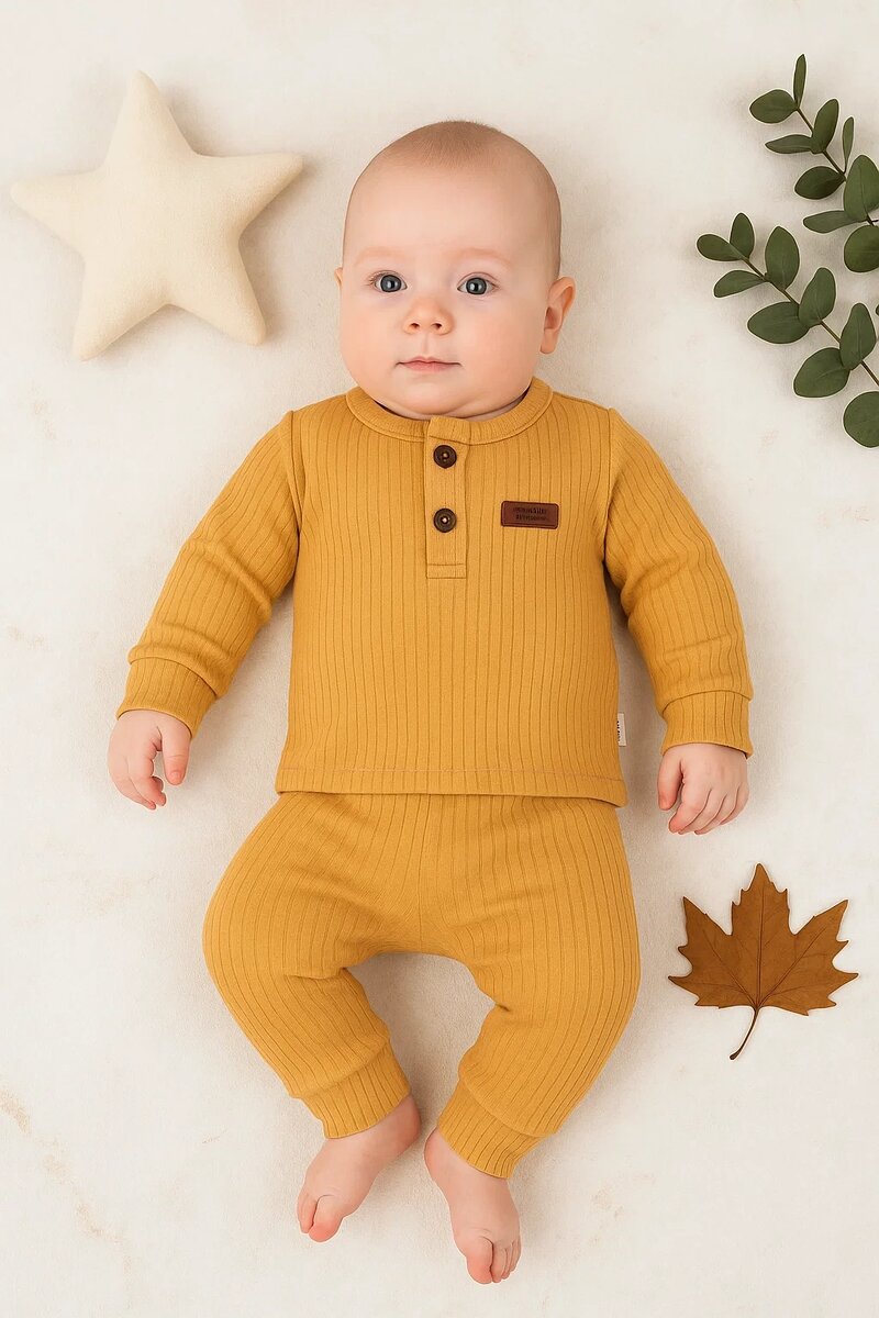 Çizgili Kumaş % 100 Pamuk 2'li Unisex Takım
