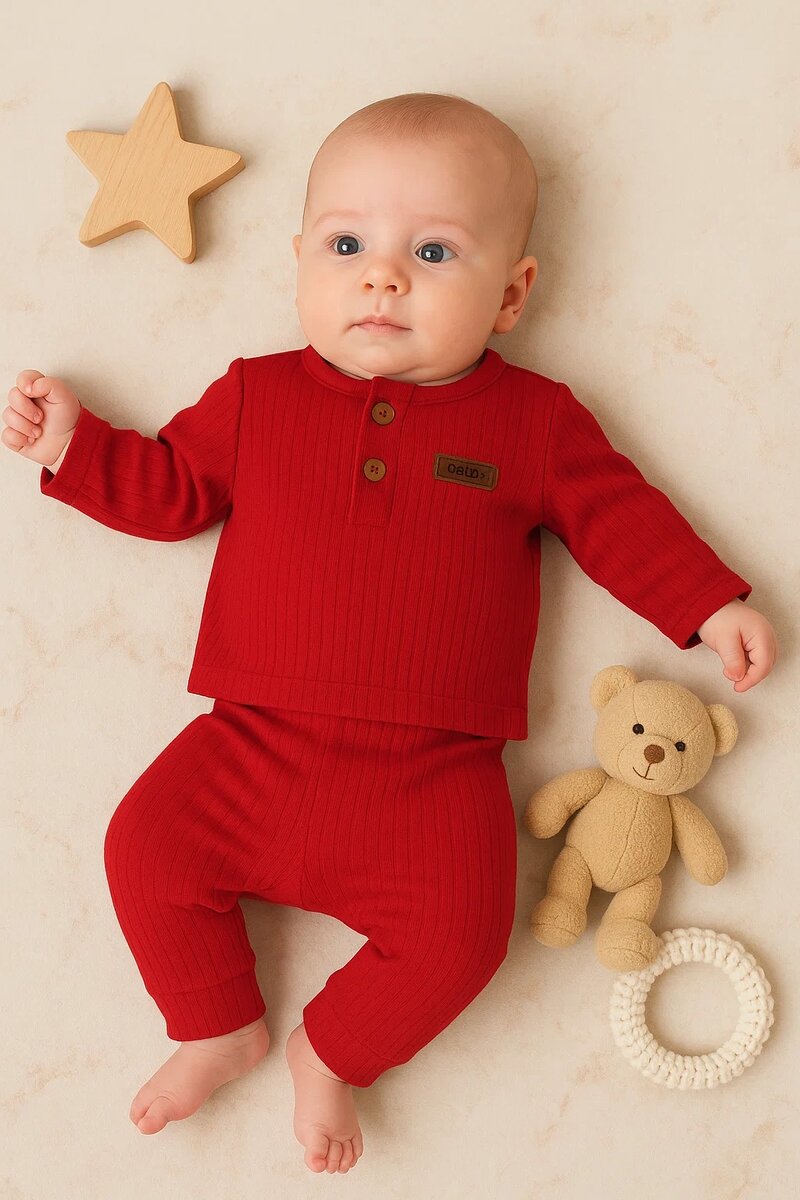 Çizgili Kumaş % 100 Pamuk 2'li Unisex Takım