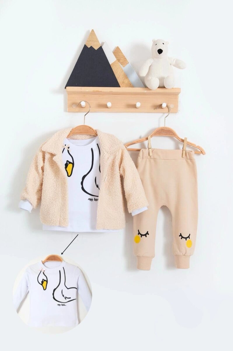 Peluş Hırkalı 3 Lü Kız Bebek Takım