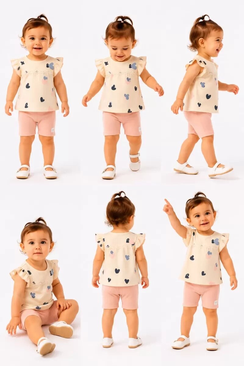 1/3 Yaş Piti Kalp Baskılı Çuk Takımı (Renkli · 1 Yaş)