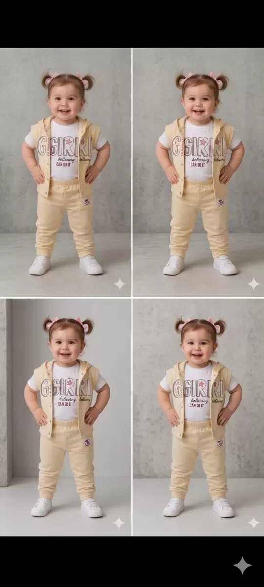 1/4 Yaş Girl Baskılı Yelekli 3lü Çuk Takımı (Renkli · 1 Yaş)