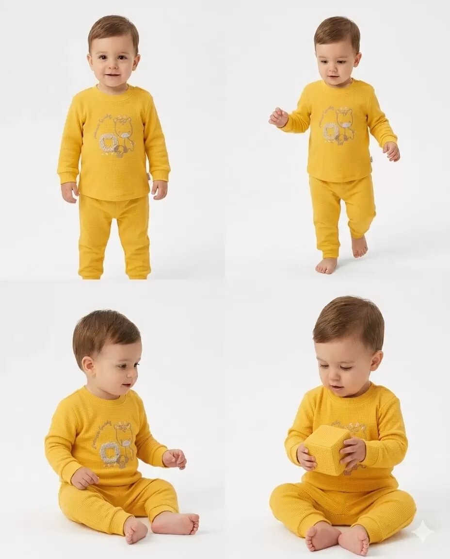 6/24 Ay Baskılı Waffle Kumaş Bebek Takımı
