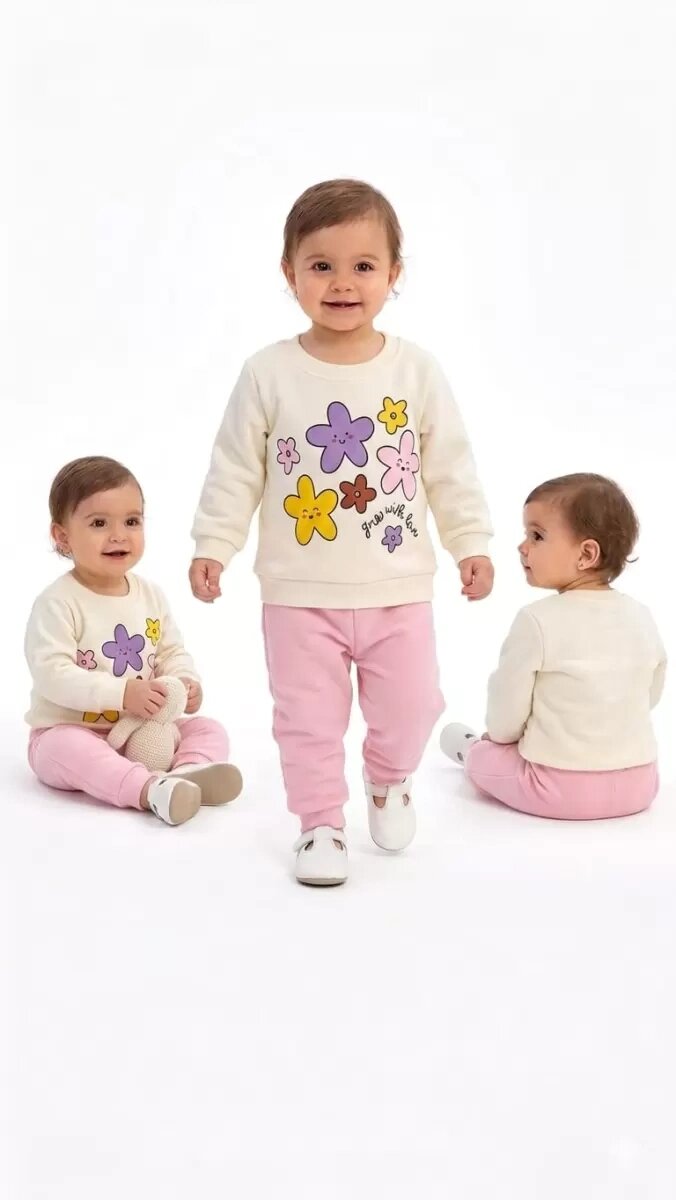 6/24 Ay Çiçek Baskılı Basic Bebek Takımı