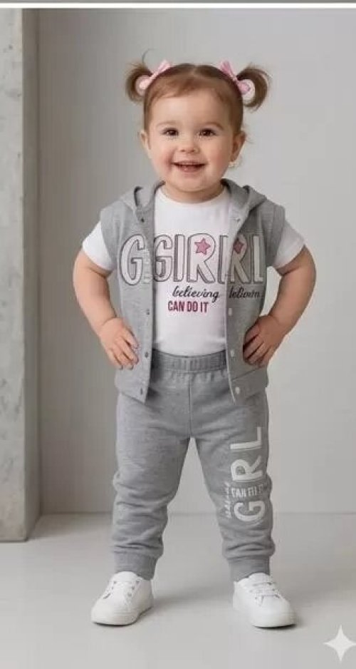 1/4 Yaş Girl Baskılı Yelekli 3lü Çuk Takımı (Renkli · 1 Yaş)