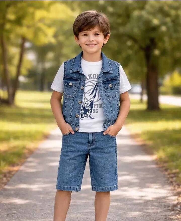 5/12 Yaş Kot(denim) Kumaş Tişörtlü Çocuk Takımı