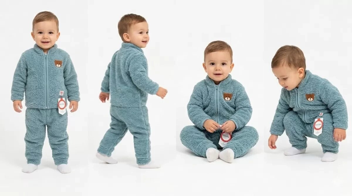 6/24 Ay Peluş Kumaş Fermuarlı Bebek Takımı