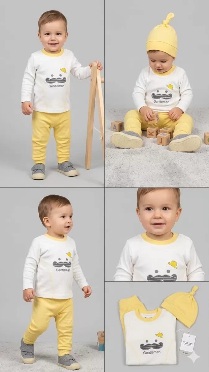 3/12 Ay Gentilmen Baskılı 3 Parça Bebek Takımı