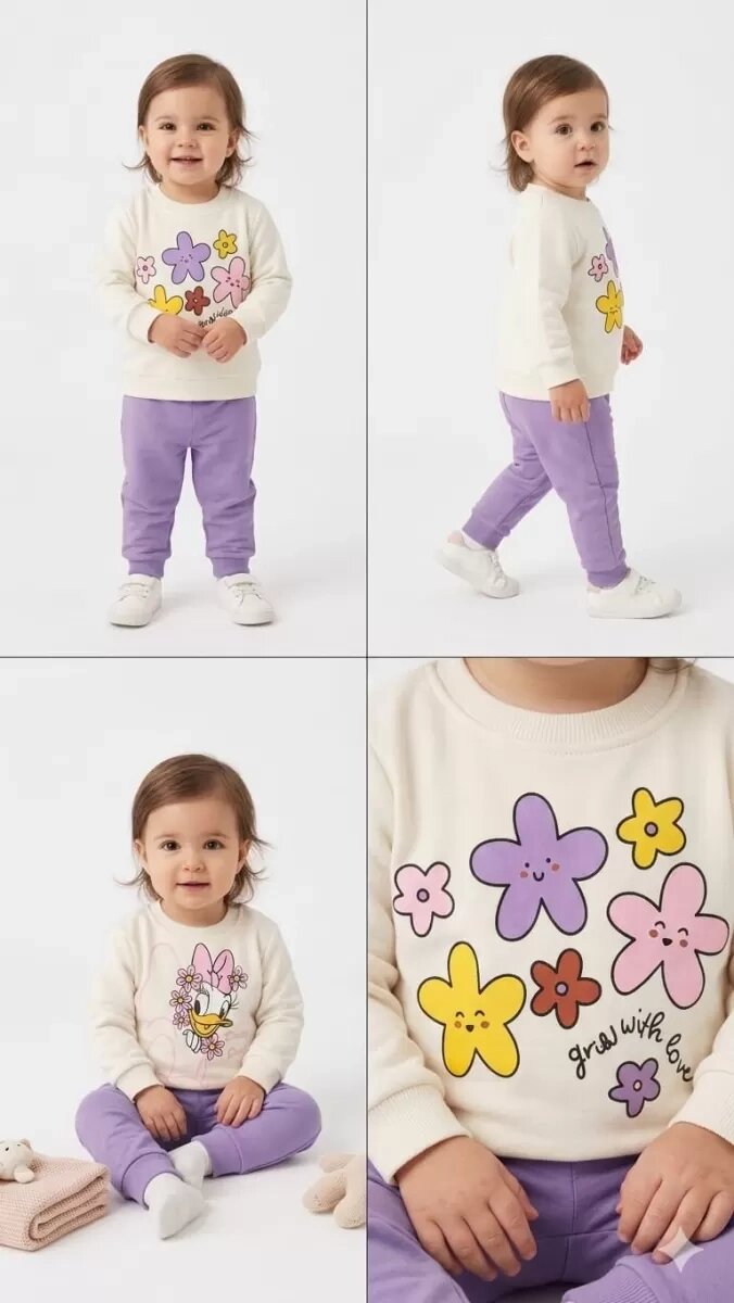 6/24 Ay Çiçek Baskılı Basic Bebek Takımı