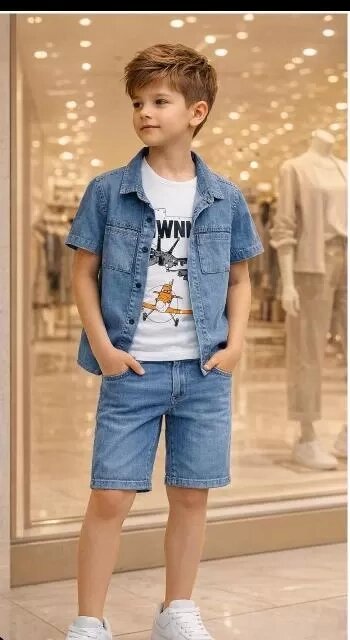 5/12 Yaş Kot(denim) Kumaş Tişörtlü Çocuk Takımı