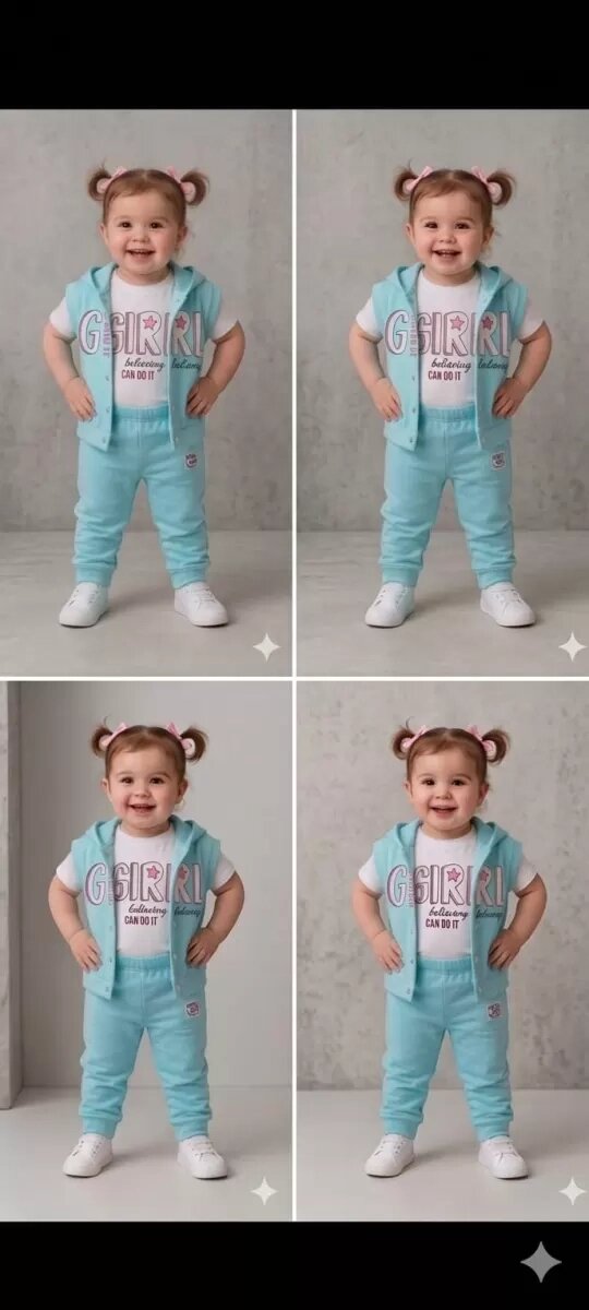1/4 Yaş Girl Baskılı Yelekli 3lü Çuk Takımı (Renkli · 1 Yaş)