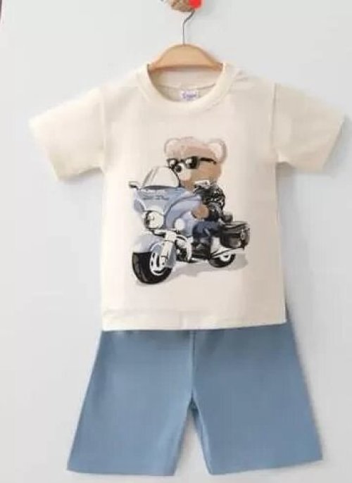 1/3 Yaş Motorcu Ayı Baskılı Çuk Takımı (Renkli · 1 Yaş)