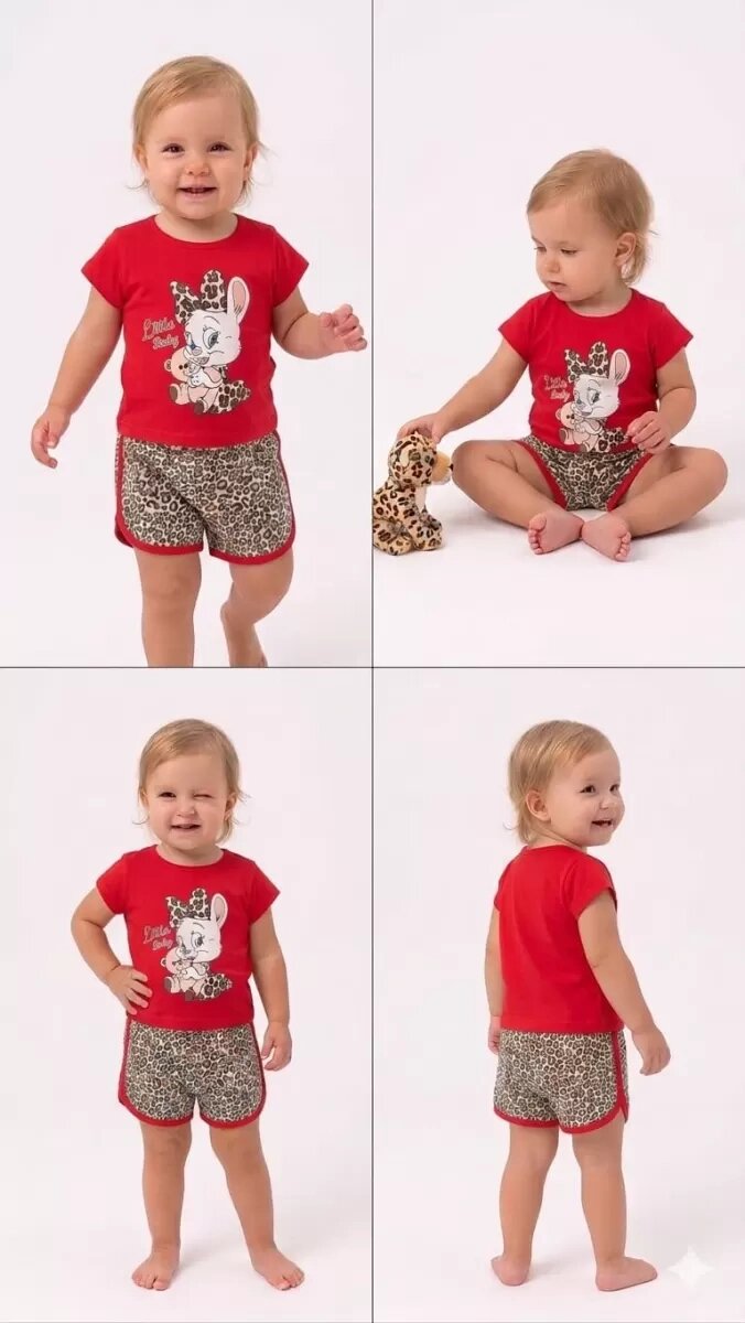 1/4 Yaş Leopar Tşan Baskılı Çuk Takımı (Renkli · 1 Yaş)