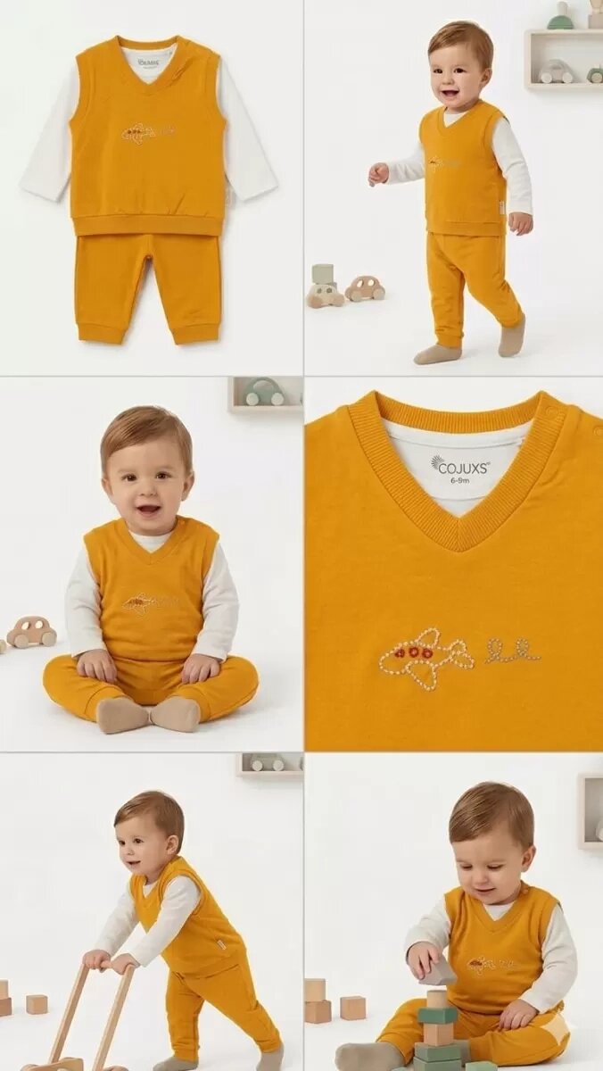 6/24 Ay Yelekli Badyli 3 Parça Bebek Takımı