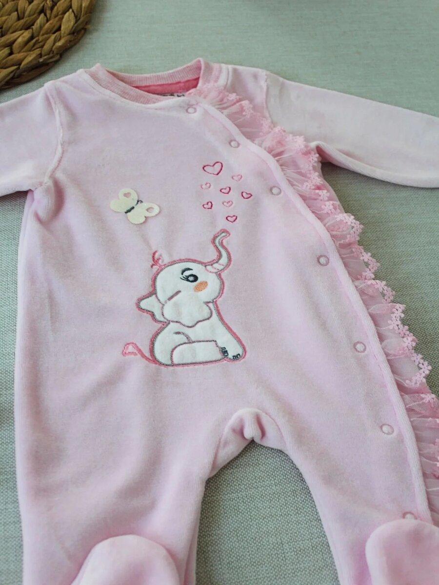 3-6 6-9 9-12 Ay Romantik Fil Nakışlı Pembe Süslü Kız Bebek Tulumu Pembe 3-6 6-9 9-12 Ay Romantik Fil Nakışlı Pembe Süslü Kız Bebek Tulumu Pembe