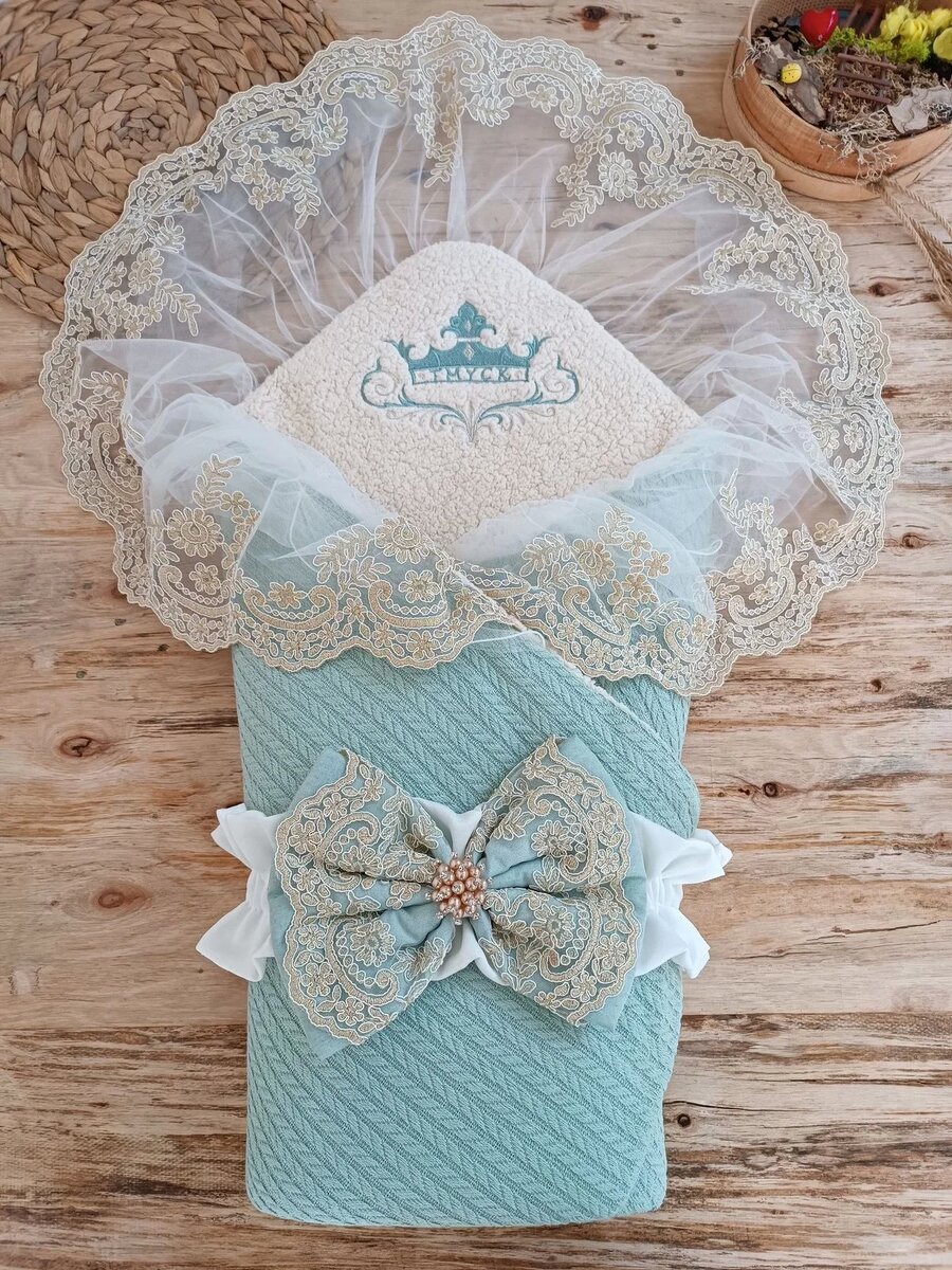 Yenidoğan Kuzulu Taç Nakış Güpürlü Fiyonklu Duvaklı Prizma Taş Unisex Kundak Bebek Battaniyesi Su Yeşili Yenidoğan Kuzulu Taç Nakış Güpürlü Fiyonklu Duvaklı Prizma Taş Unisex Kundak Bebek Battaniyesi Su Yeşili