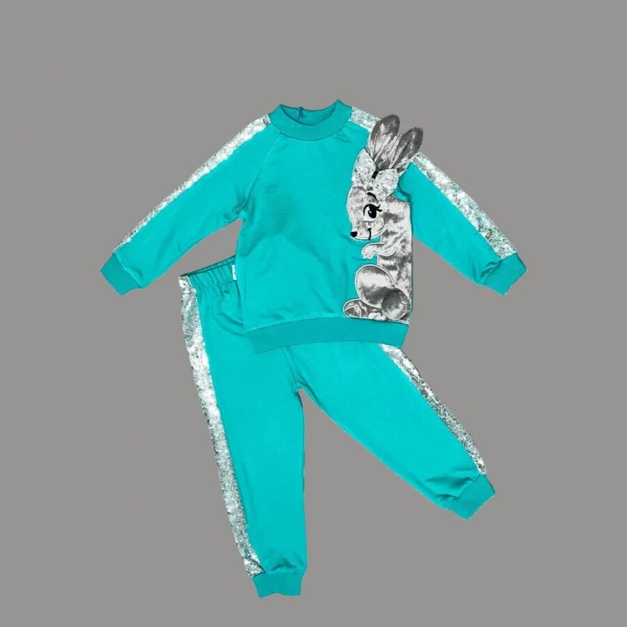 1-2-3 Yaş Payetli Pelüş Tavşan Desenli Likra Penye Kumaş Sweat Pantolonlu Kız 2li Çocuk Takımı Mint Yeşili 1-2-3 Yaş Payetli Pelüş Tavşan Desenli Likra Penye Kumaş Sweat Pantolonlu Kız 2li Çocuk Takımı Mint Yeşili