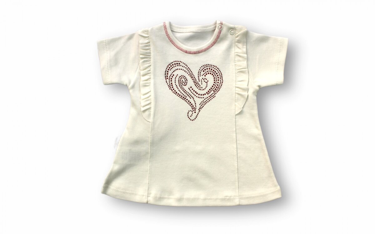 3-6 6-9 9-12 12-18 Ay Kalp Baskılı Uzun Kollu Sweatli 2li Kız Bebek Takımı Ekru