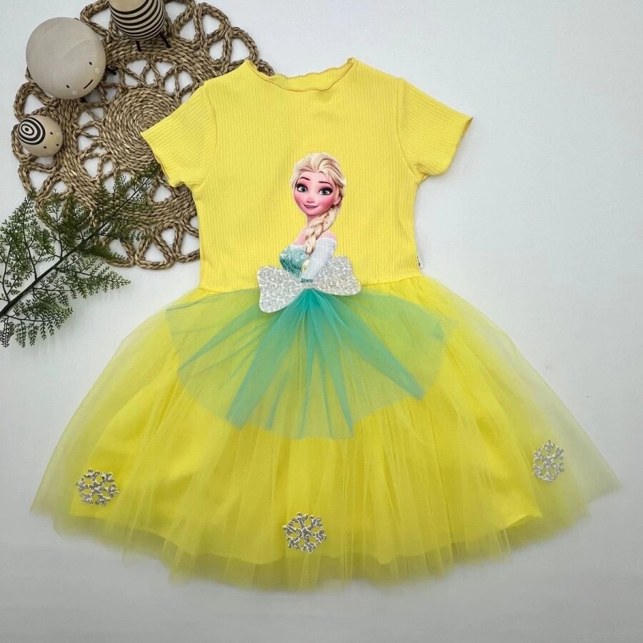 5-6-7 Yaş Elsa Desenli Fiyonklu Tül Etekli Astarlı Kısa Kollu Kız Çocuk Tütü Elbise Sarı 5-6-7 Yaş Elsa Desenli Fiyonklu Tül Etekli Astarlı Kısa Kollu Kız Çocuk Tütü Elbise Sarı